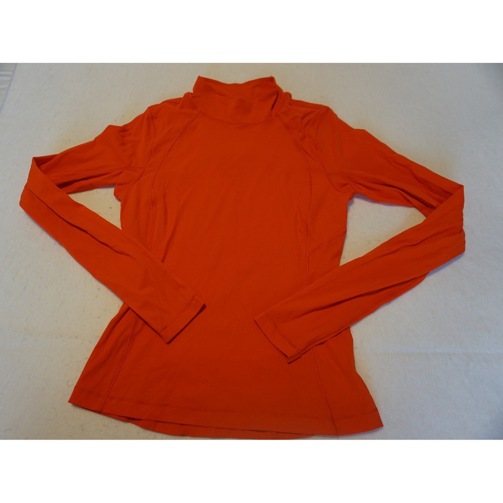 Lululemon Womens Orange Mock Neck Long Sleeve Athletic Training Top Shirt